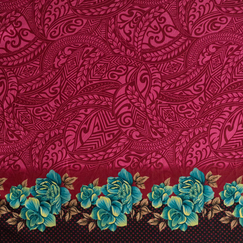 Traditional Polynesian Tattoo Rose Polka Dot Border Peachskin Fabric | Islands Fabric - Image 4
