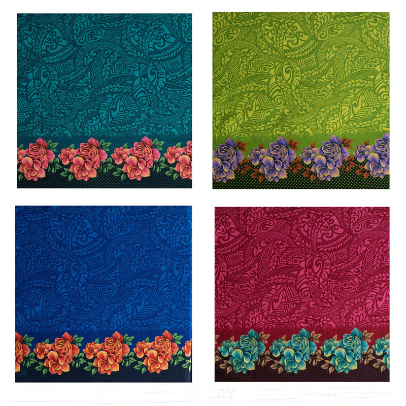 Traditional Polynesian Tattoo Rose Polka Dot Border Peachskin Fabric | Islands Fabric - Image 6