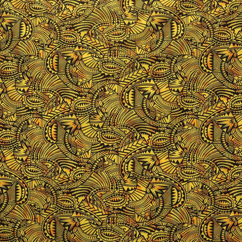 Traditional Polynesia Tattoo All Over Fan design Poly Cotton Fabric | Islands Fabric - Image 3