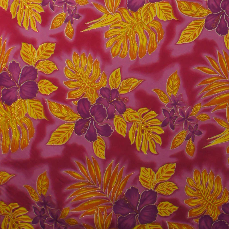 Hibiscus Plumeria Monstera Palm Leaves Glitter Polyester Fabric | Islands Fabric - Image 3