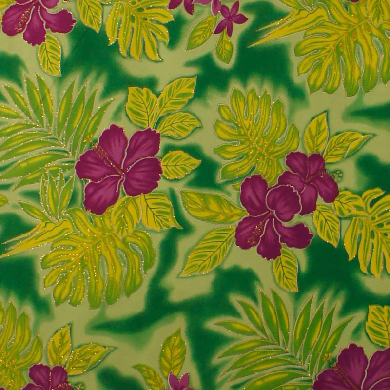 Hibiscus Plumeria Monstera Palm Leaves Glitter Polyester Fabric | Islands Fabric - Image 5