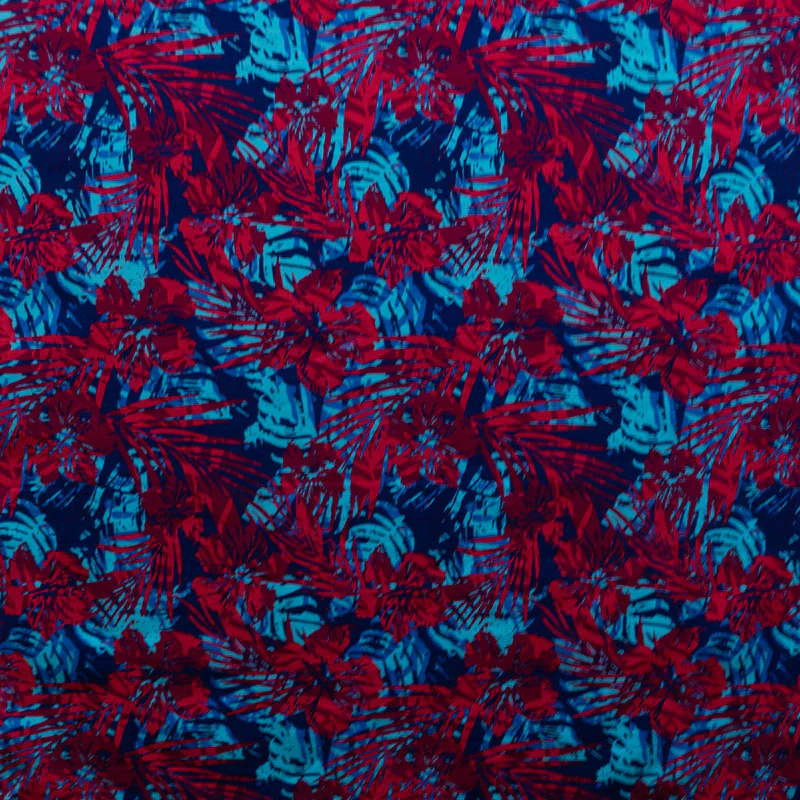 Hibiscus Palm Watercolor design Fabric | Cotton Light Barkcloth - Image 4