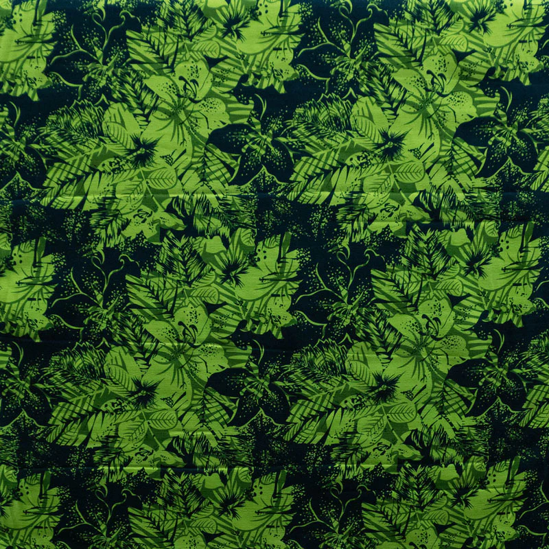 Hibiscus Plumeria Tropical Leaves Fabric | Cotton Light Barkcloth - Image 3