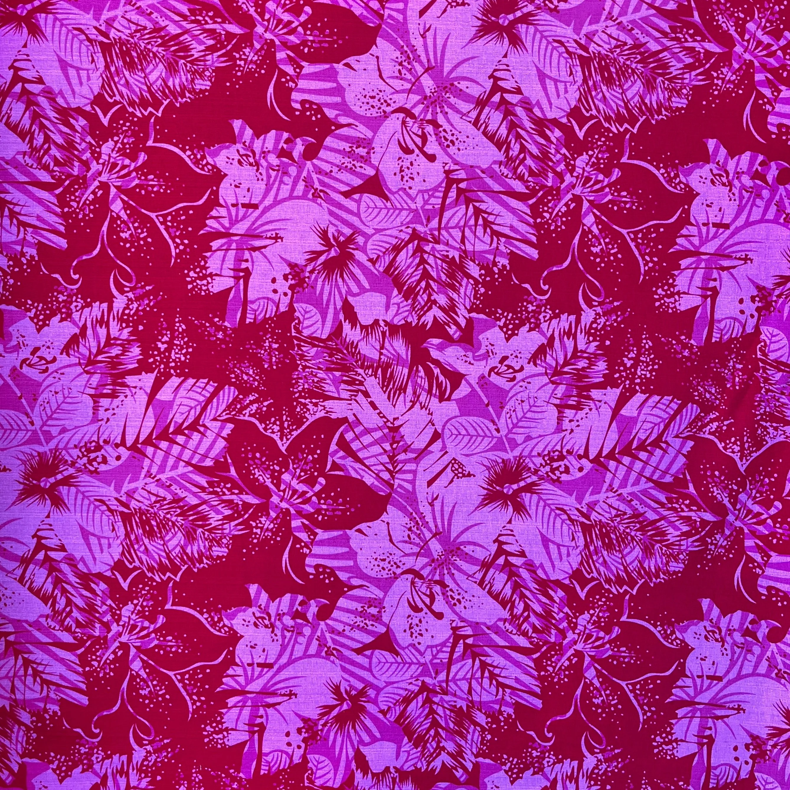 Hibiscus Plumeria Tropical Leaves Fabric | Cotton Light Barkcloth - Image 5