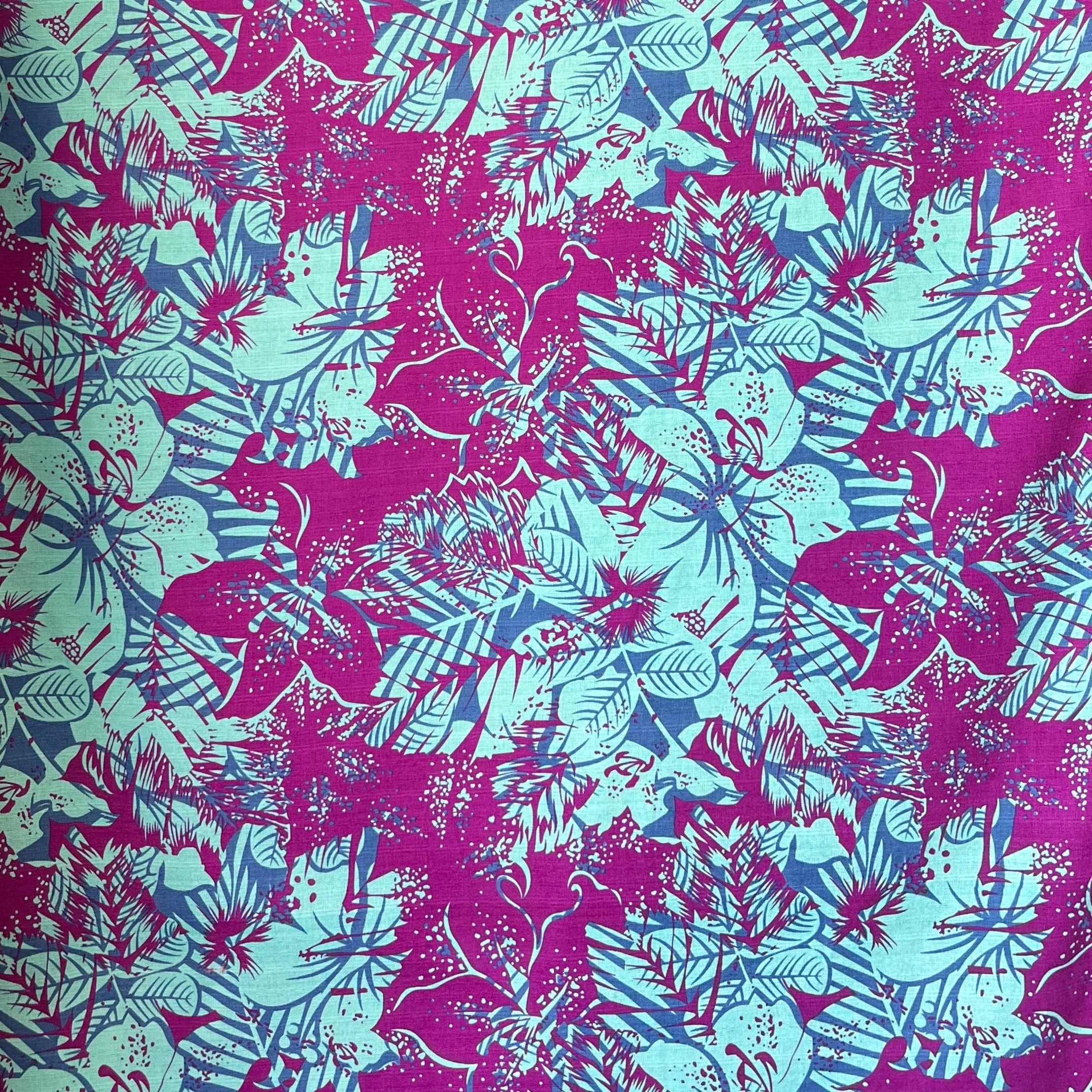 Hibiscus Plumeria Tropical Leaves Fabric | Cotton Light Barkcloth - Image 6
