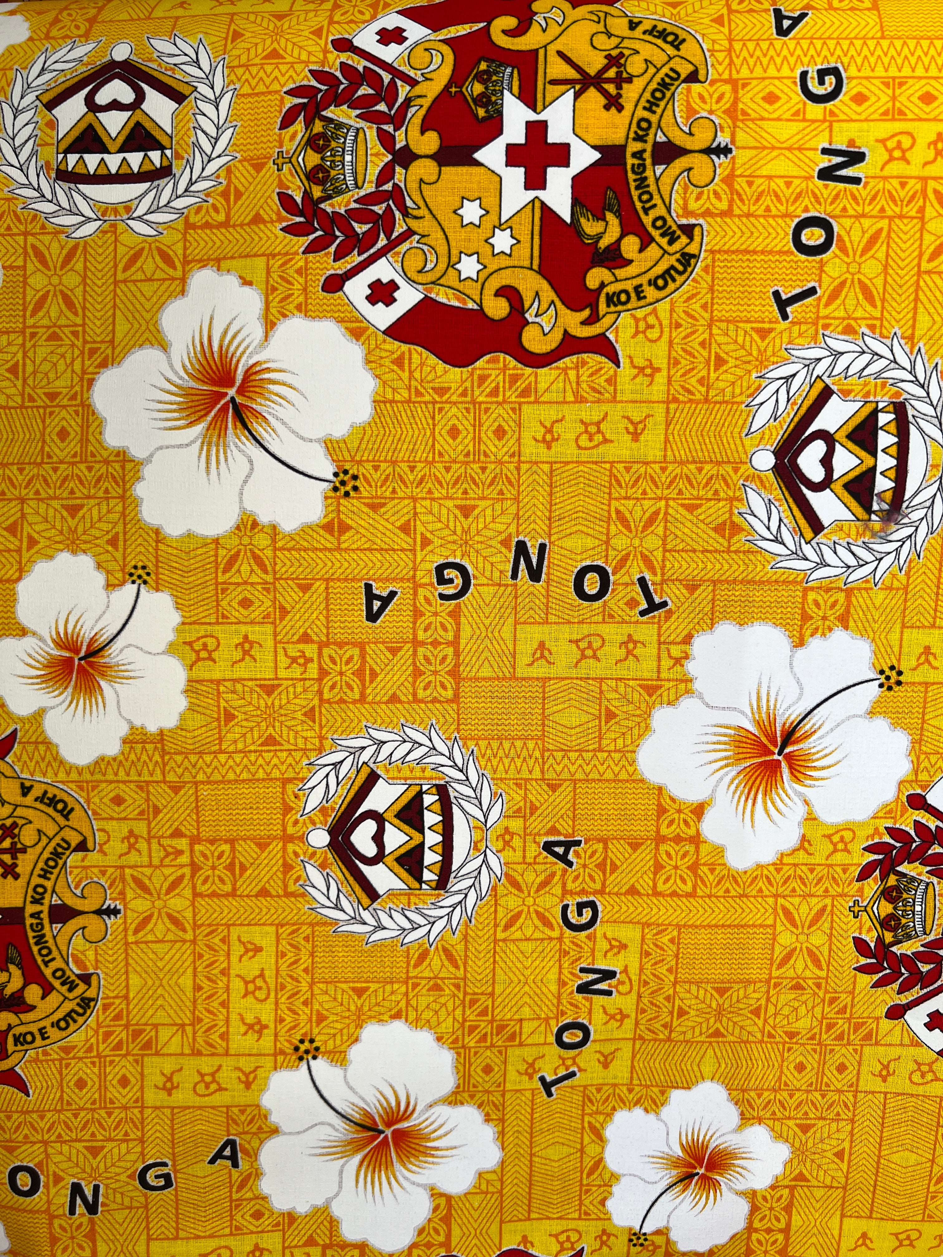 Tonga Seal Hibiscus All Over Design Fabric | Cotton Light Barkcloth - Image 4