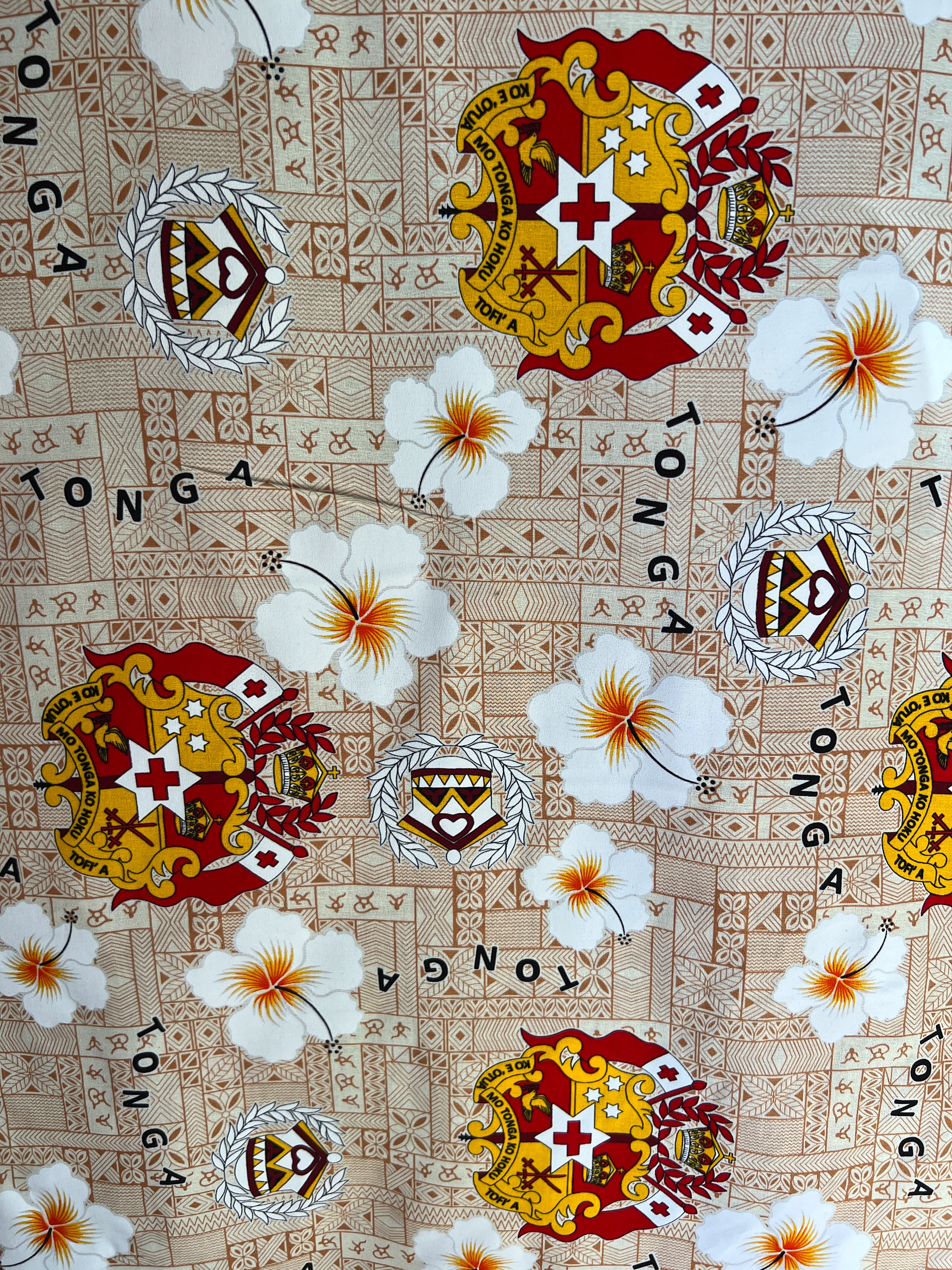 Tonga Seal Hibiscus All Over Design Fabric | Cotton Light Barkcloth - Image 5