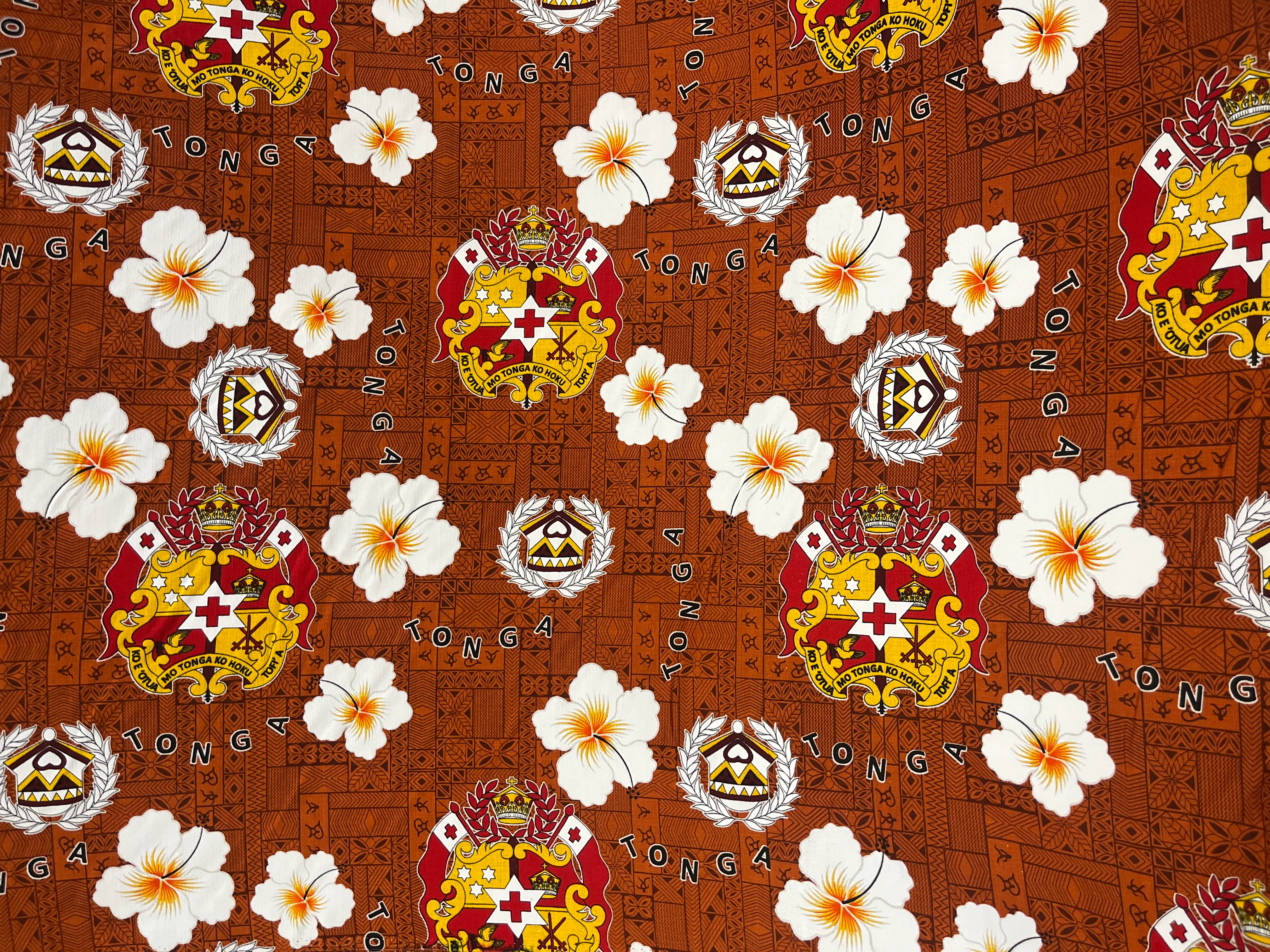 Tonga Seal Hibiscus All Over Design Fabric | Cotton Light Barkcloth - Image 7