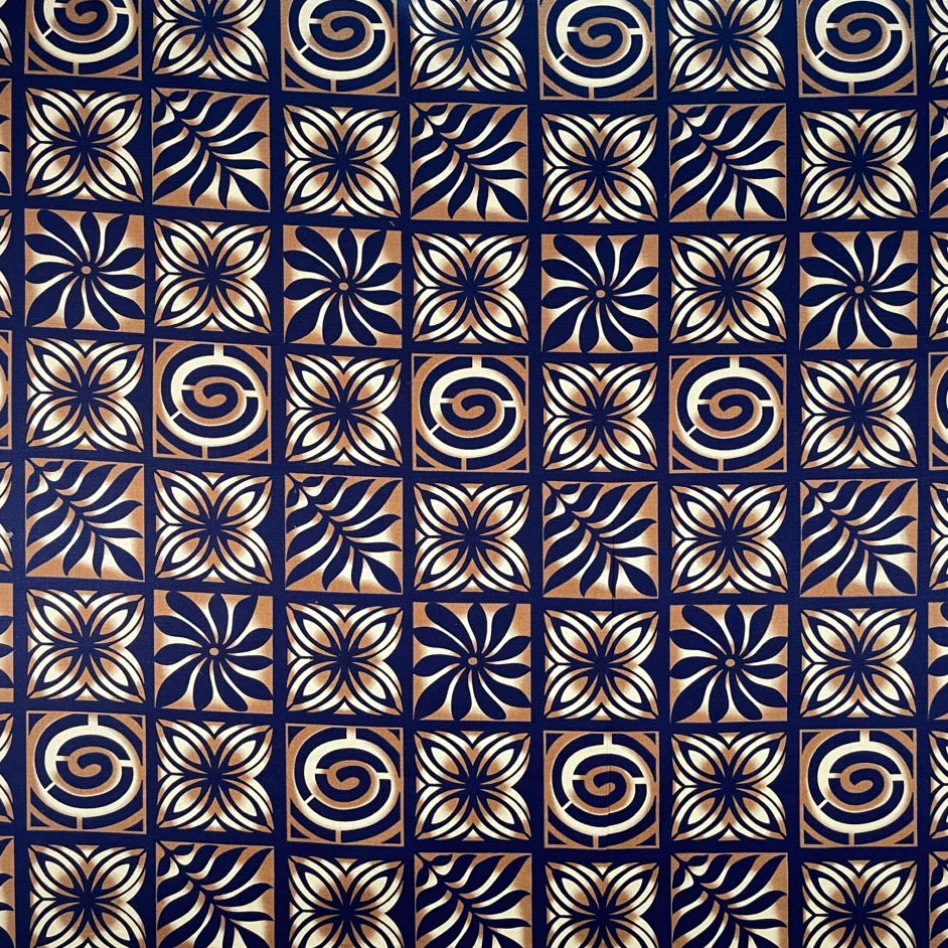 Traditional Polynesian Tapa Checkered Design Cotton Light Barkcloth Fabric | Islands Fabric - Image 3