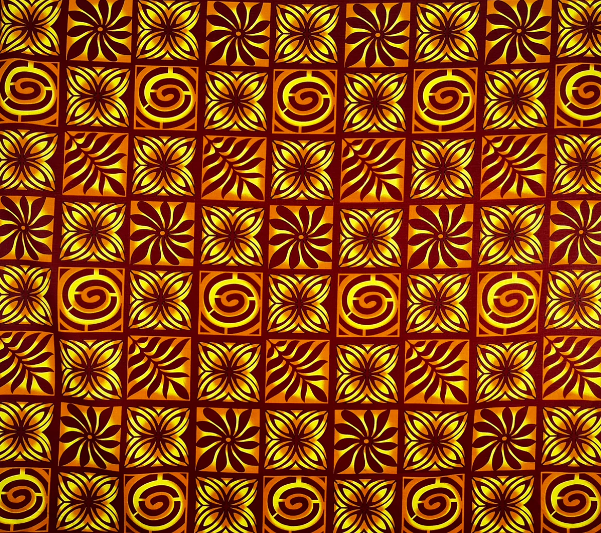 Traditional Polynesian Tapa Checkered Design Cotton Light Barkcloth Fabric | Islands Fabric - Image 5