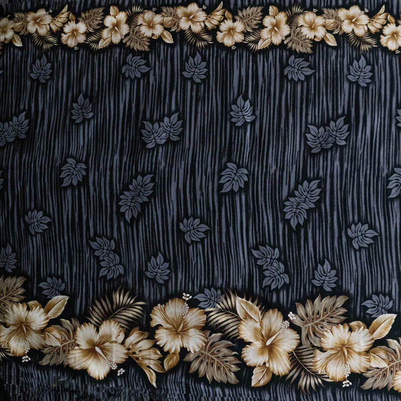 Hibiscus Palm Split leaf Double Border design Cotton Light Barkcloth Fabric | Islands Fabric - Image 3