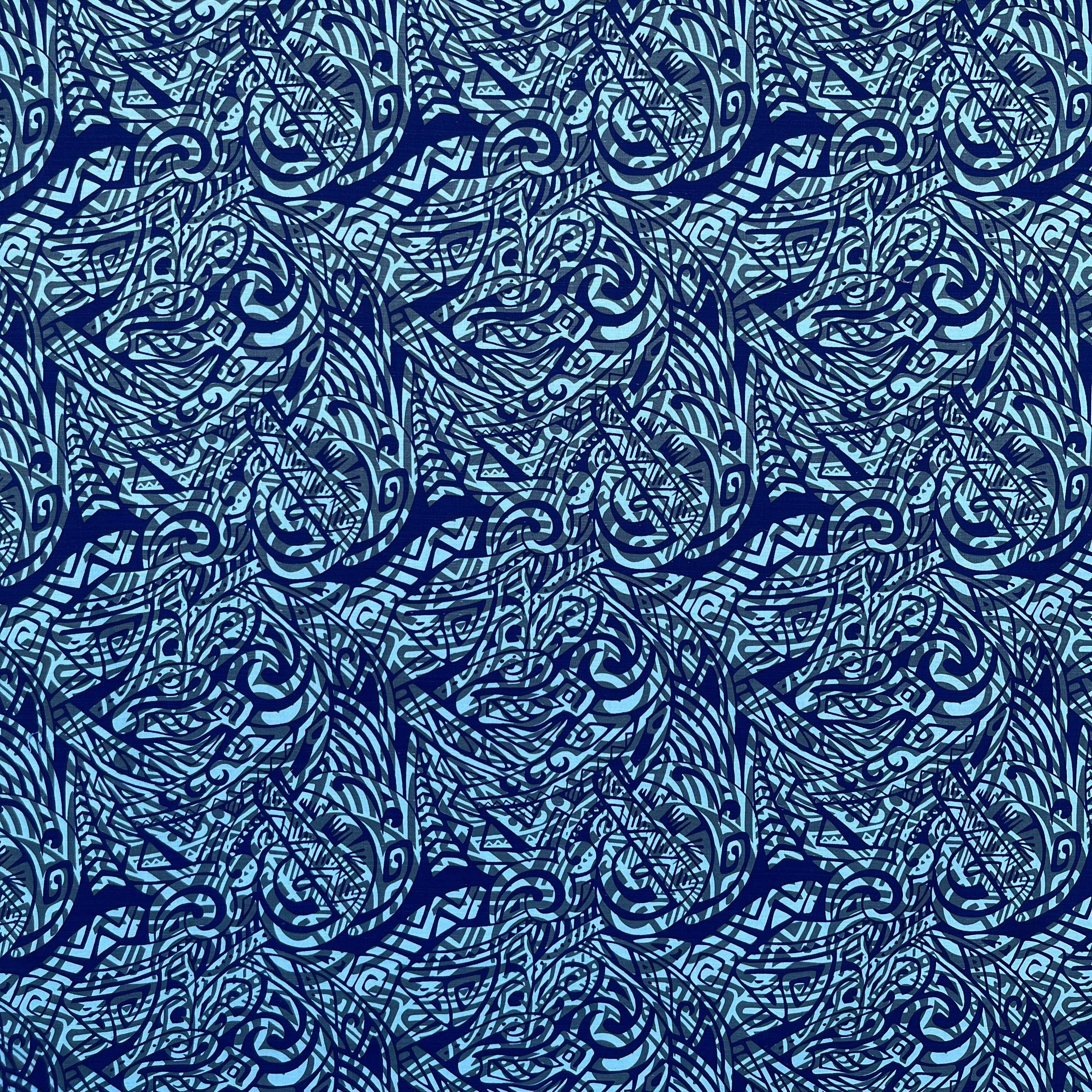 Traditional Polynesian Tattoo Swirl design Cotton Light Barkcloth Fabric | Islands Fabric - Image 11