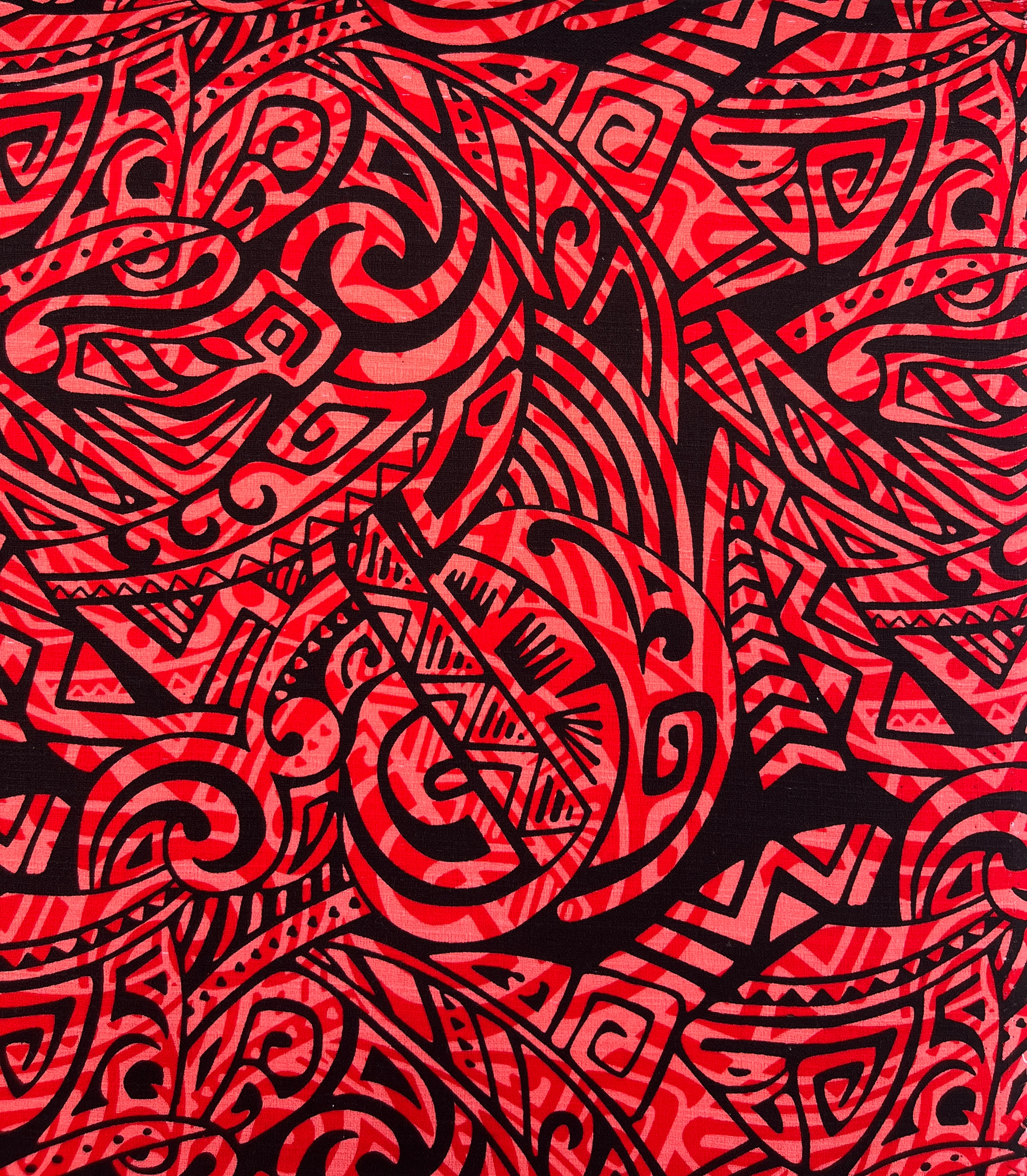 Traditional Polynesian Tattoo Swirl design Cotton Light Barkcloth Fabric | Islands Fabric - Image 3