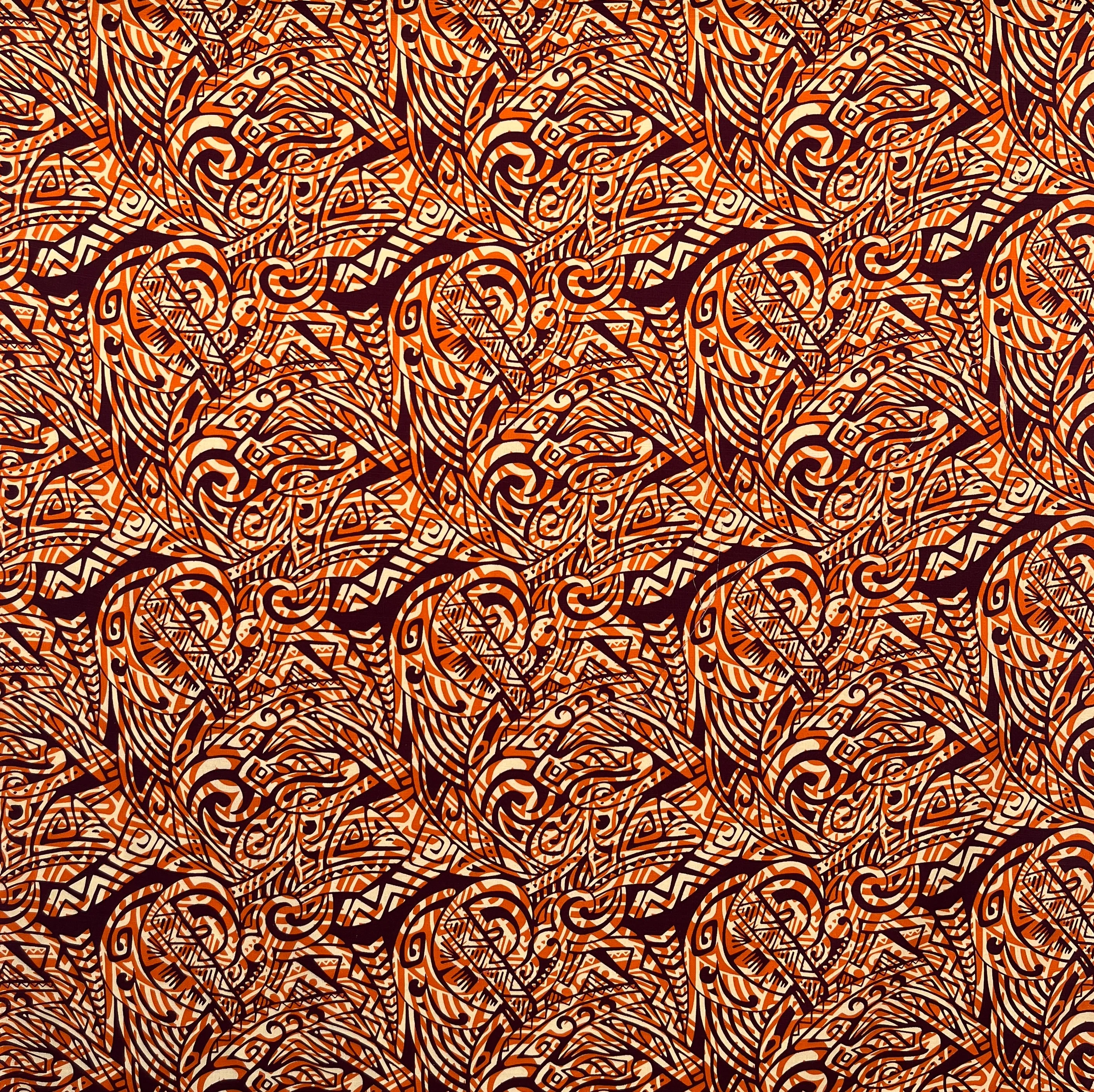 Traditional Polynesian Tattoo Swirl design Cotton Light Barkcloth Fabric | Islands Fabric - Image 4