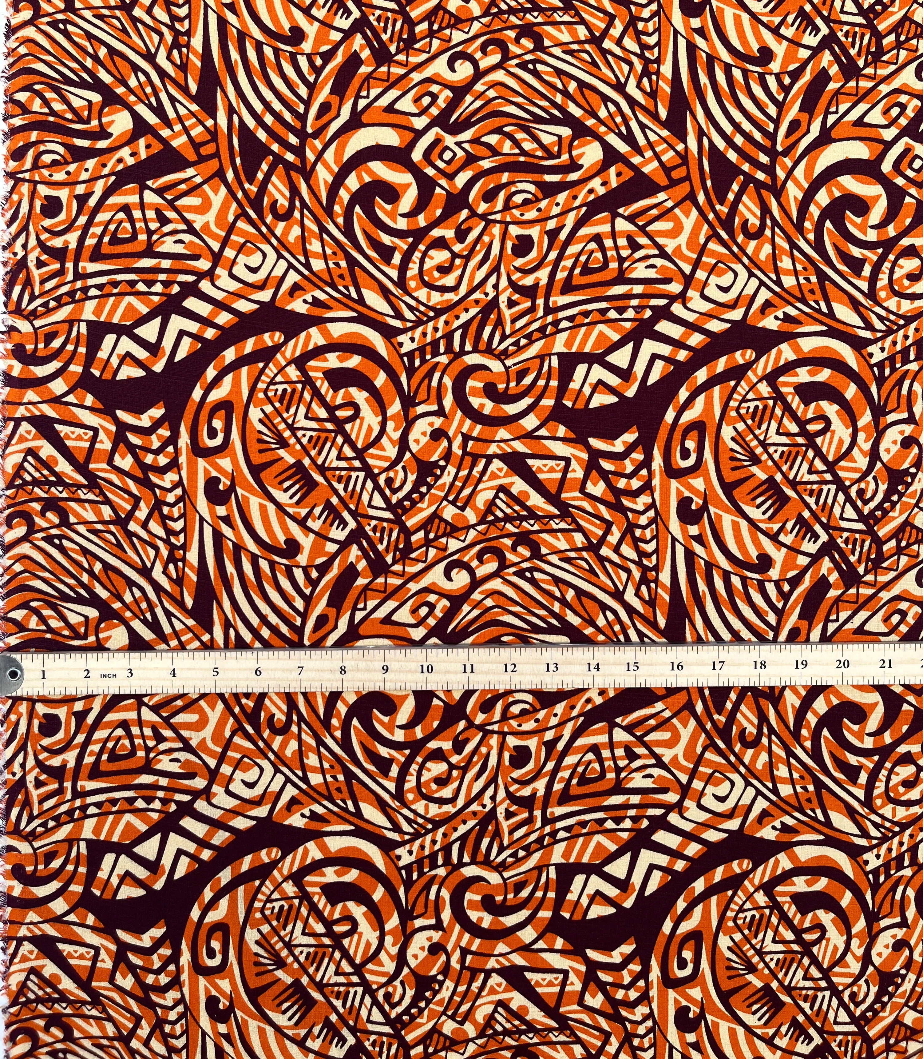 Traditional Polynesian Tattoo Swirl design Cotton Light Barkcloth Fabric | Islands Fabric - Image 5