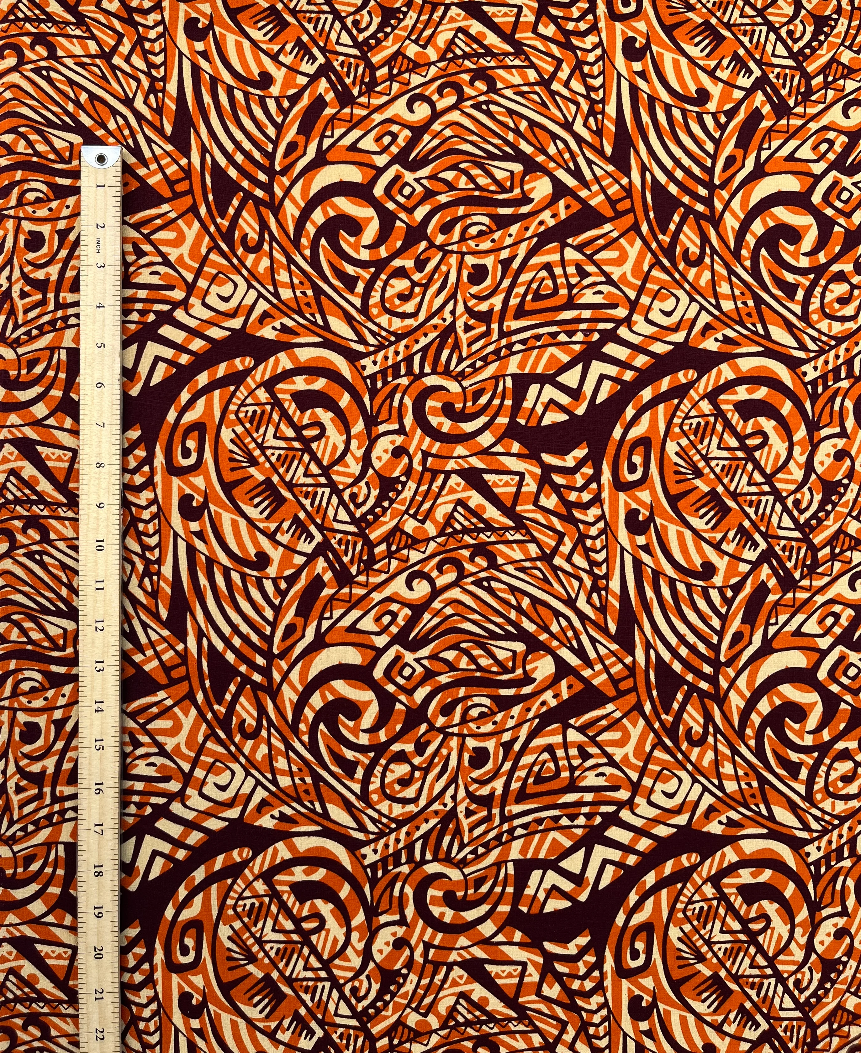 Traditional Polynesian Tattoo Swirl design Cotton Light Barkcloth Fabric | Islands Fabric - Image 6