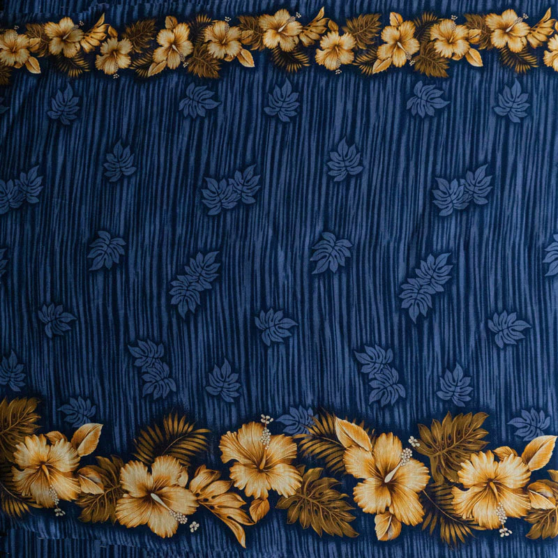 Hibiscus Palm Split leaf Double Border design Cotton Light Barkcloth Fabric | Islands Fabric - Image 4