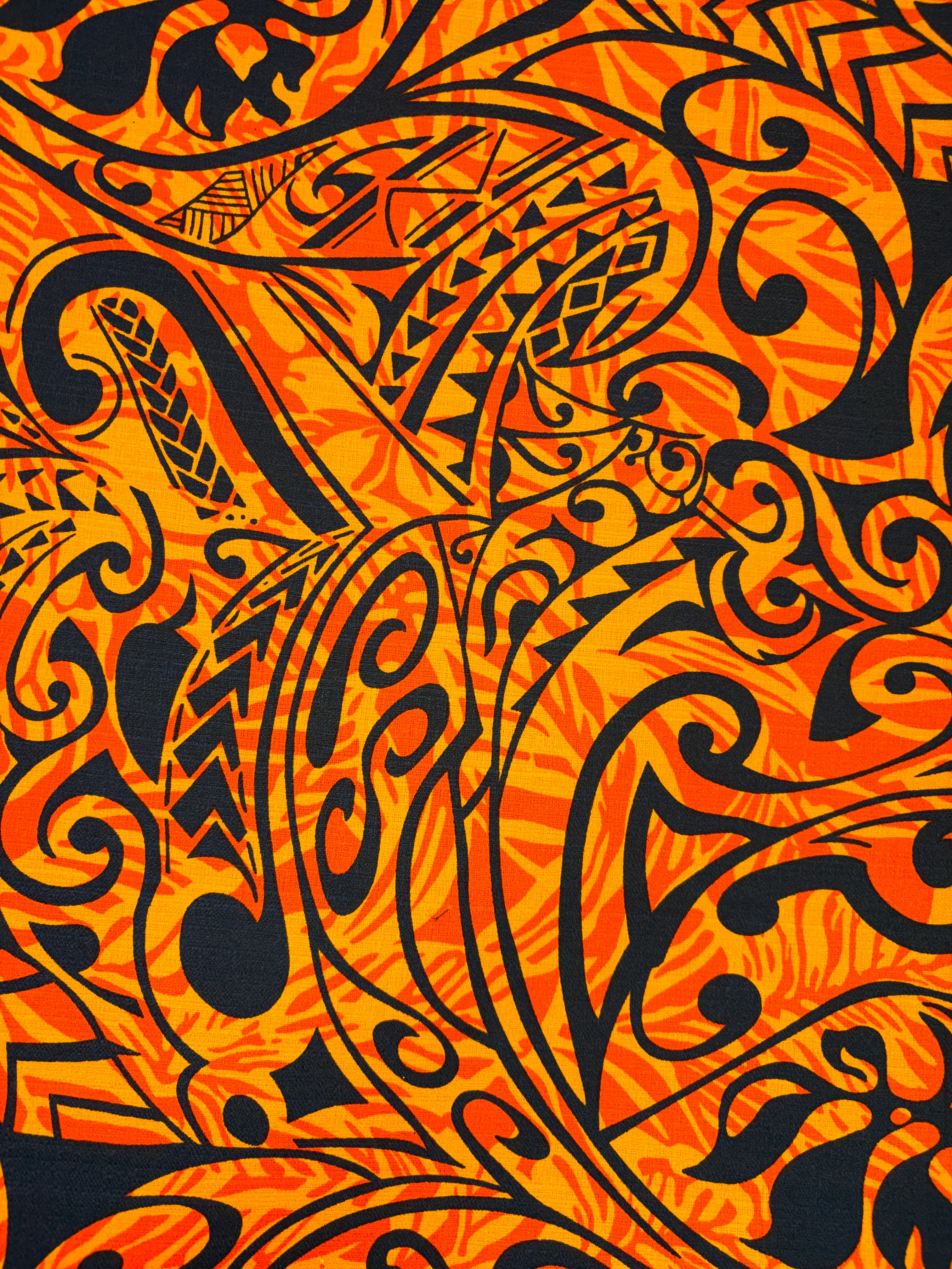 Polynesian Tribal Stems & Leaves All Over Design Cotton Light Barkcloth Fabric | Islands Fabric - Image 3