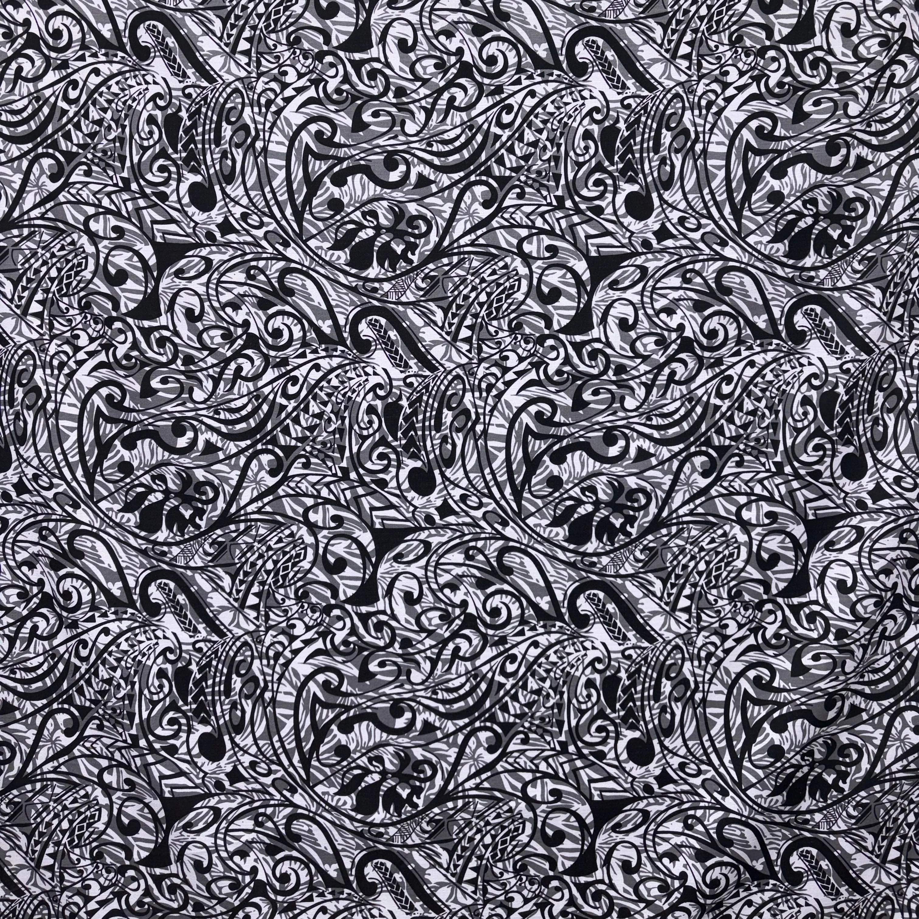 Polynesian Tribal Stems & Leaves All Over Design Cotton Light Barkcloth Fabric | Islands Fabric - Image 4