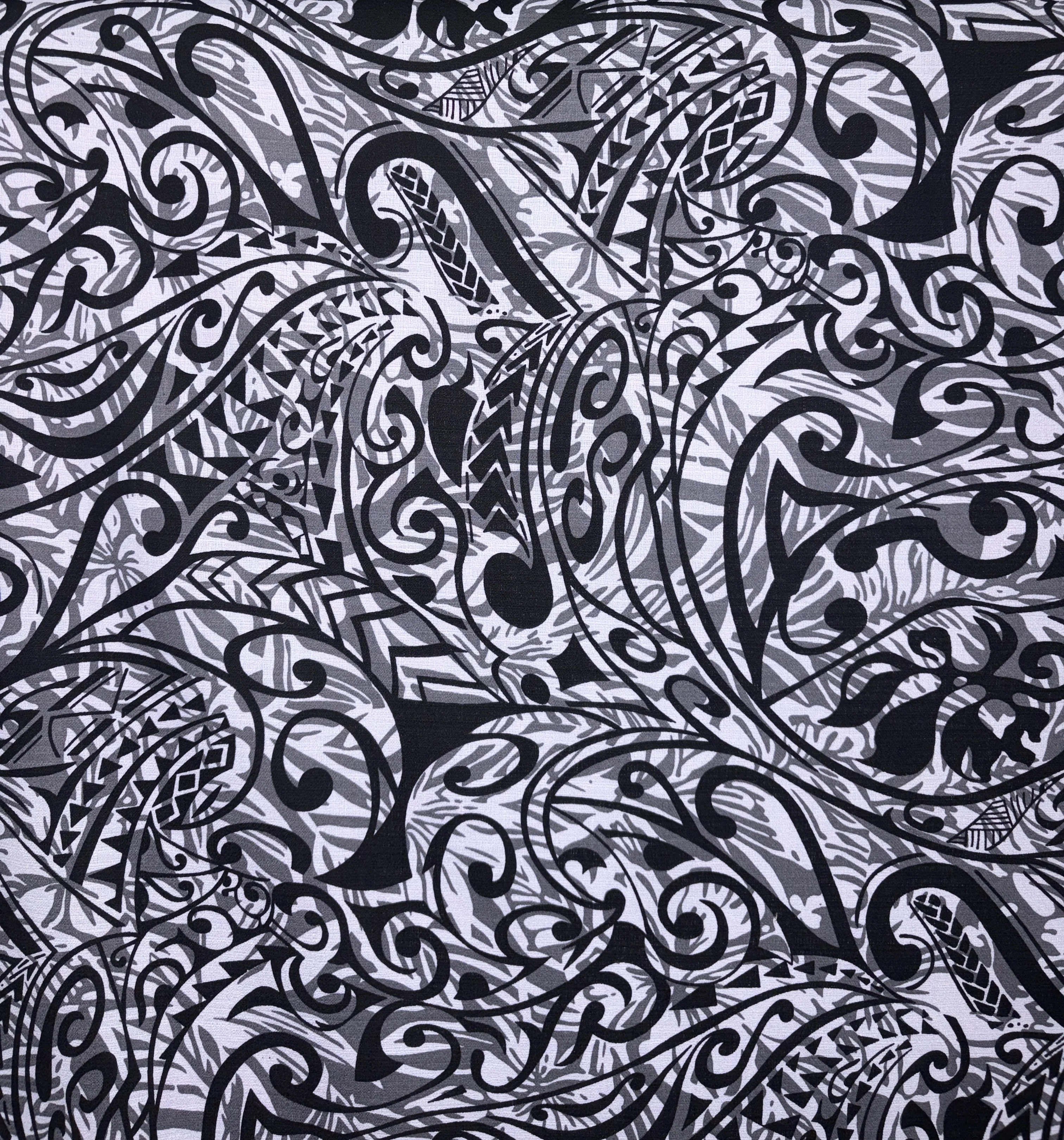 Polynesian Tribal Stems & Leaves All Over Design Cotton Light Barkcloth Fabric | Islands Fabric - Image 5