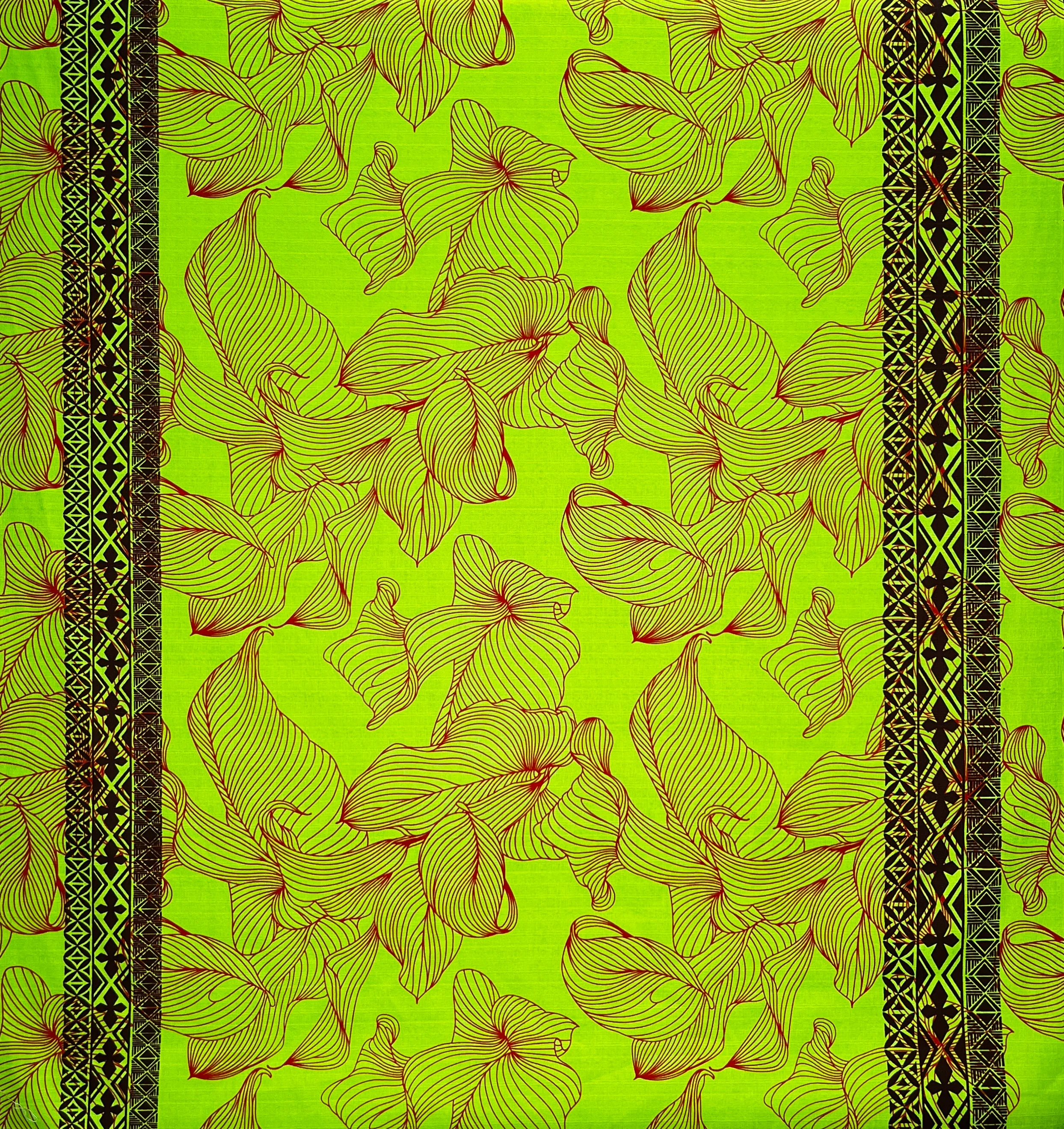 Lily with Tapa Double Border Cotton Light Barkcloth Fabric | Islands Fabric - Image 3
