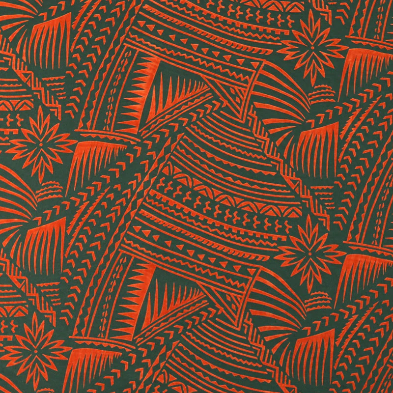 Traditional Polynesian Tattoo w/ Flower Flocking Fabric| Islands Fabric - Image 10
