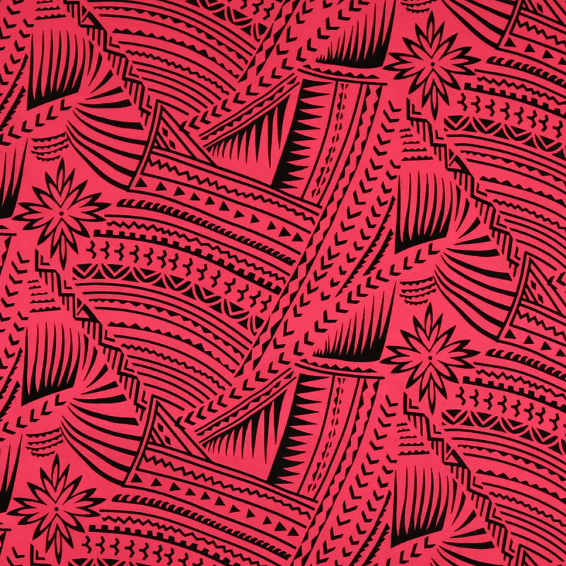 Traditional Polynesian Tattoo w/ Flower Flocking Fabric| Islands Fabric - Image 3