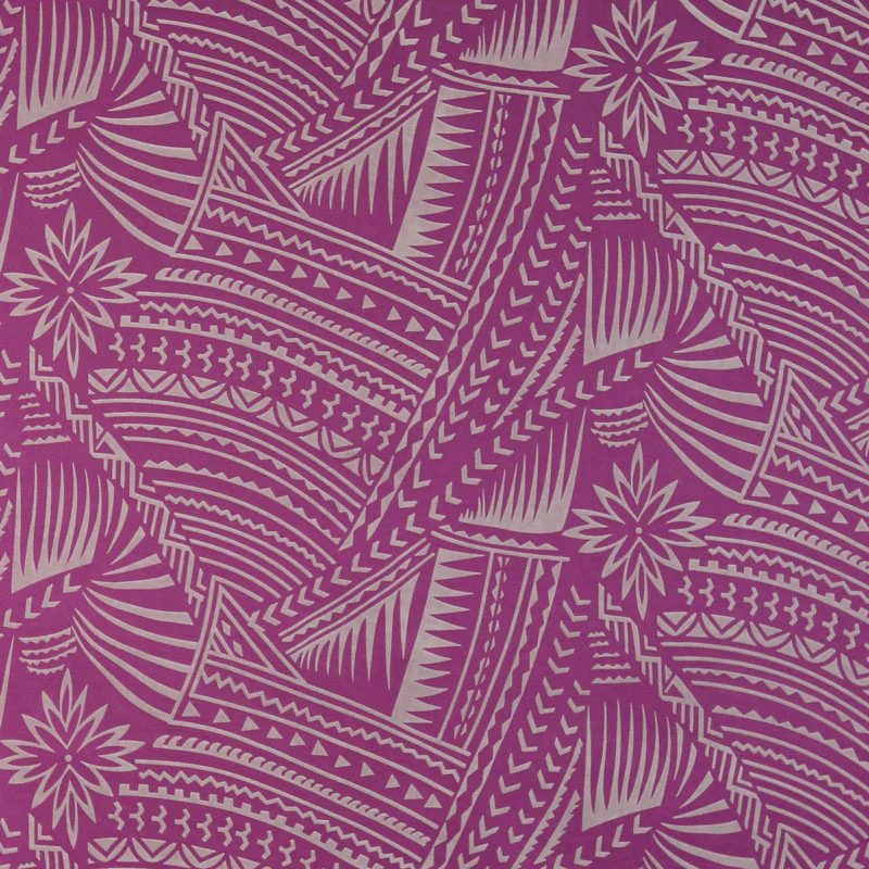 Traditional Polynesian Tattoo w/ Flower Flocking Fabric| Islands Fabric - Image 5