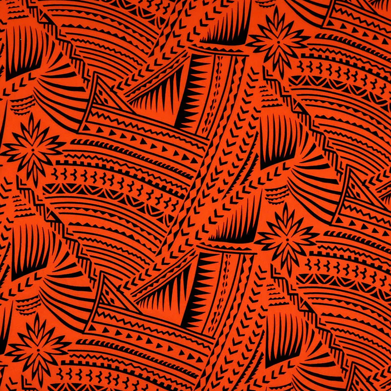 Traditional Polynesian Tattoo w/ Flower Flocking Fabric| Islands Fabric - Image 6