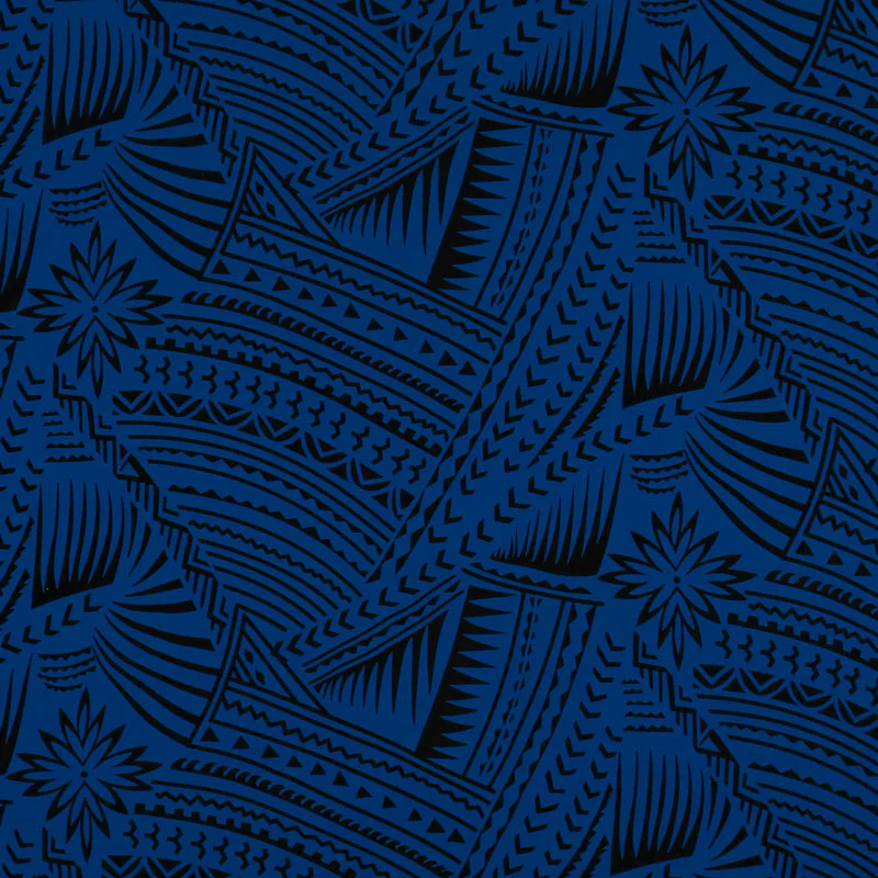 Traditional Polynesian Tattoo w/ Flower Flocking Fabric| Islands Fabric - Image 7