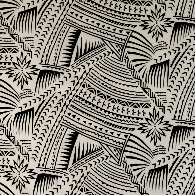 Traditional Polynesian Tattoo w/ Flower Flocking Fabric| Islands Fabric - Image 9