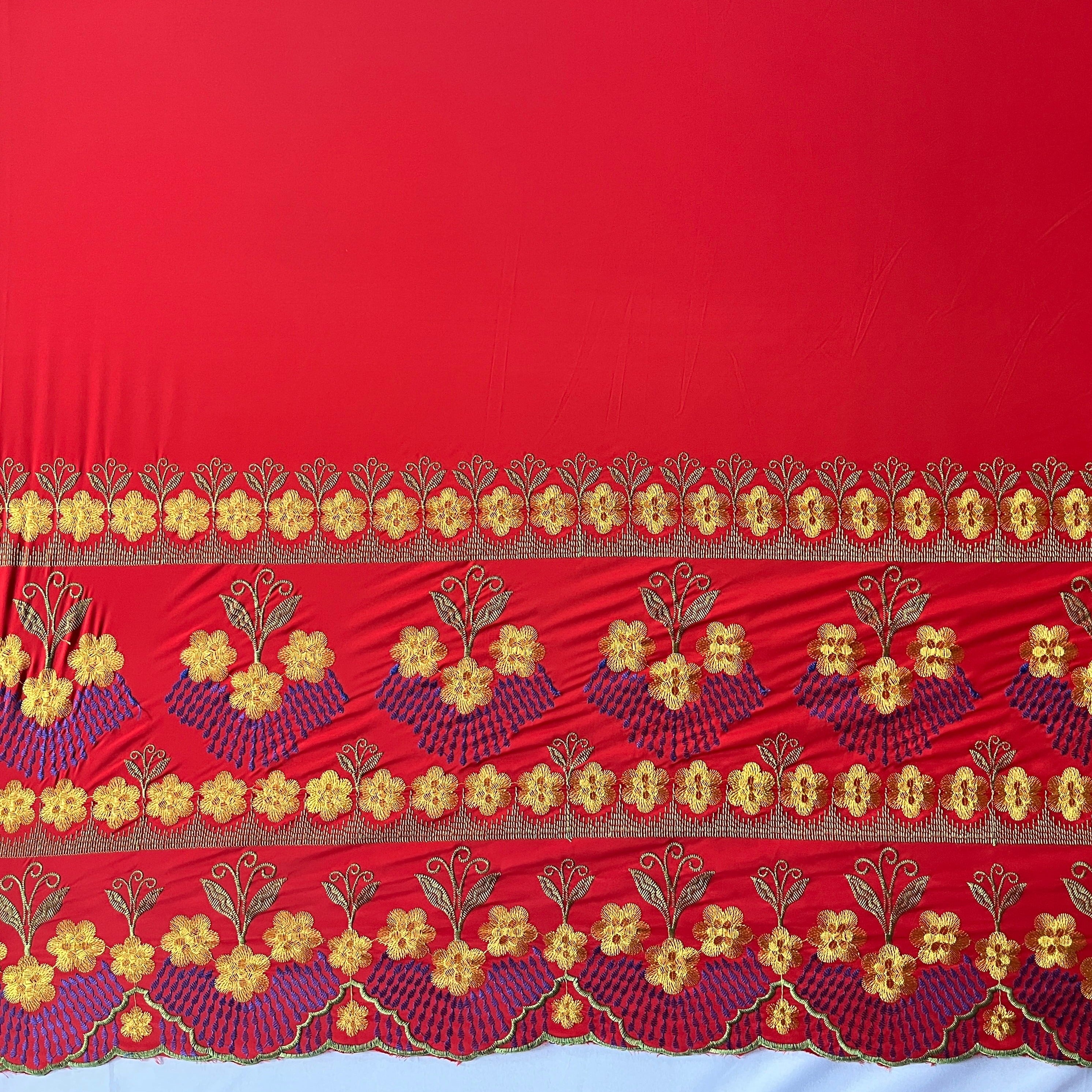 Hibiscus Double Border Embroidered Polyester Fabric| Islands Fabric - Image 4