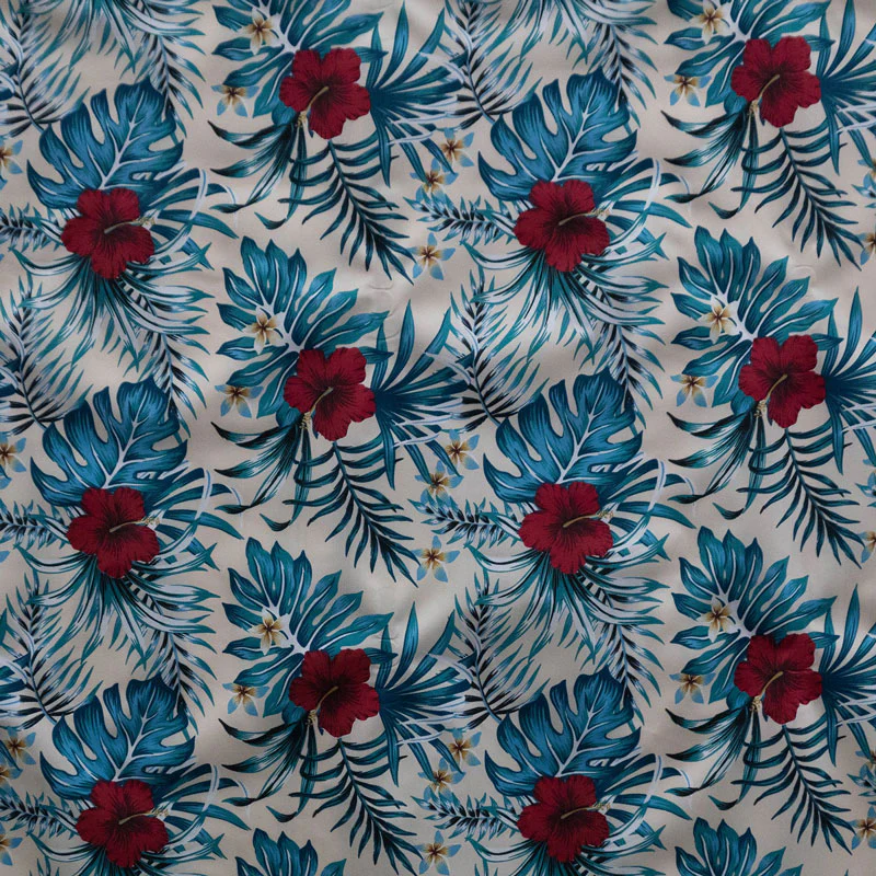 Hibiscus Monstera Palm leaves Polyester Fabric | Islands Fabric - Image 3