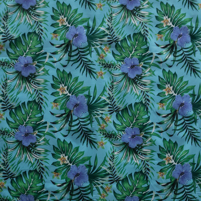 Hibiscus Monstera Palm leaves Polyester Fabric | Islands Fabric - Image 5