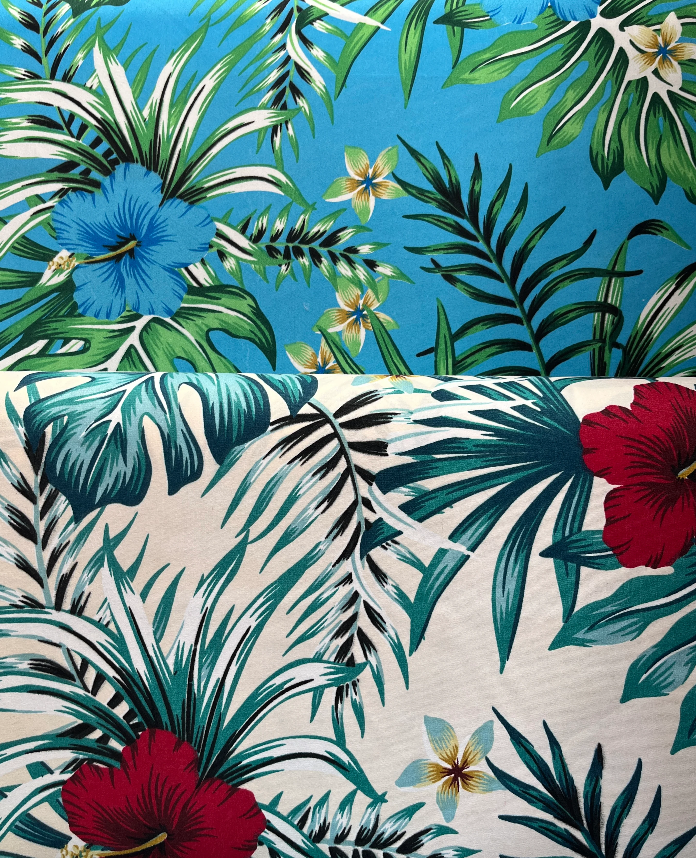Hibiscus Monstera Palm leaves Polyester Fabric | Islands Fabric - Image 7
