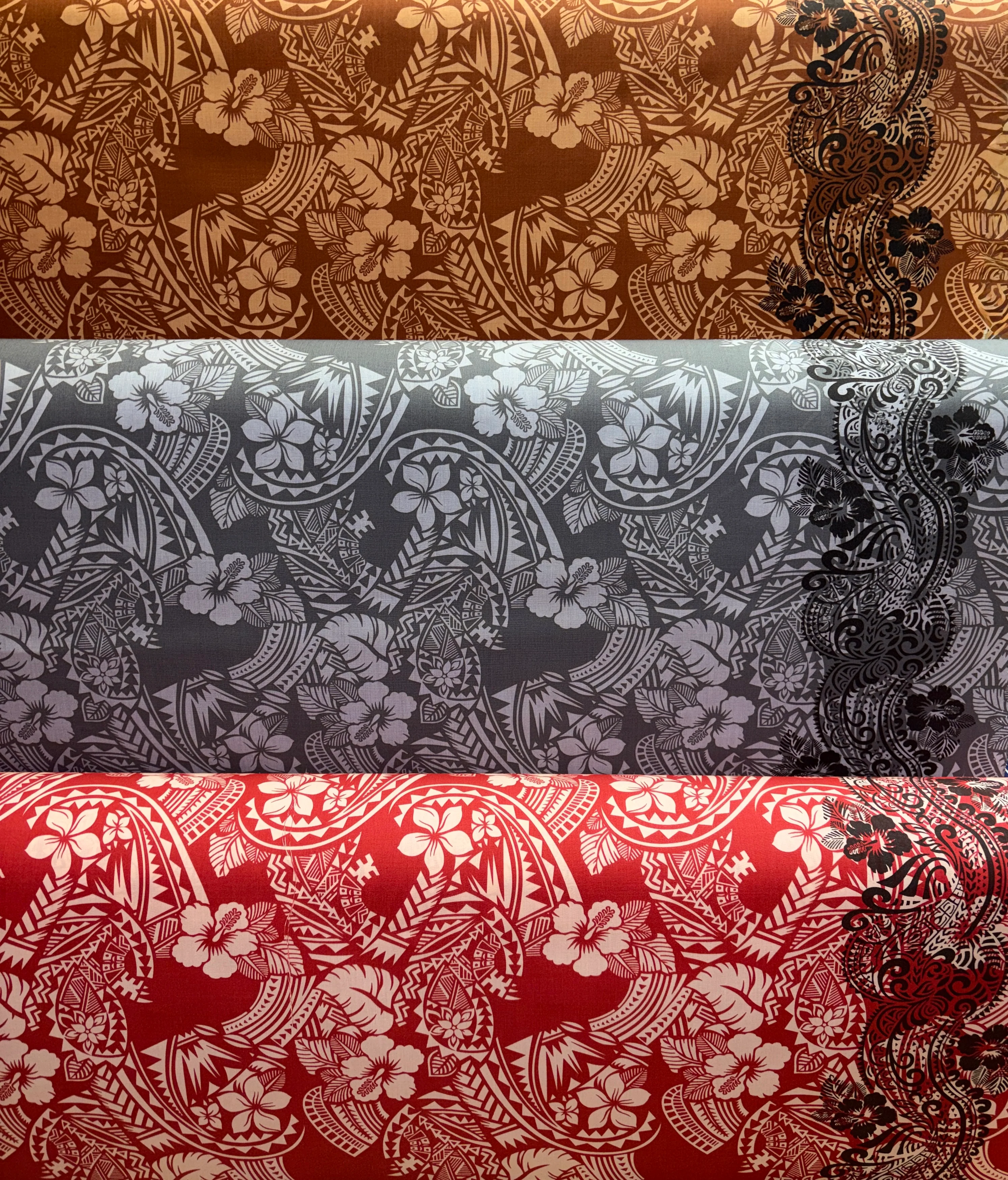 Polynesian Hibiscus & Plumeria Flowers Traditional Tattoo Single Border Poly-Cotton Fabric | Islands Fabric - Image 4