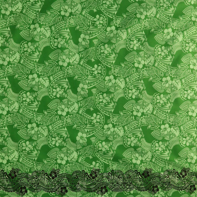 Polynesian Hibiscus & Plumeria Flowers Traditional Tattoo Single Border Poly-Cotton Fabric | Islands Fabric - Image 7