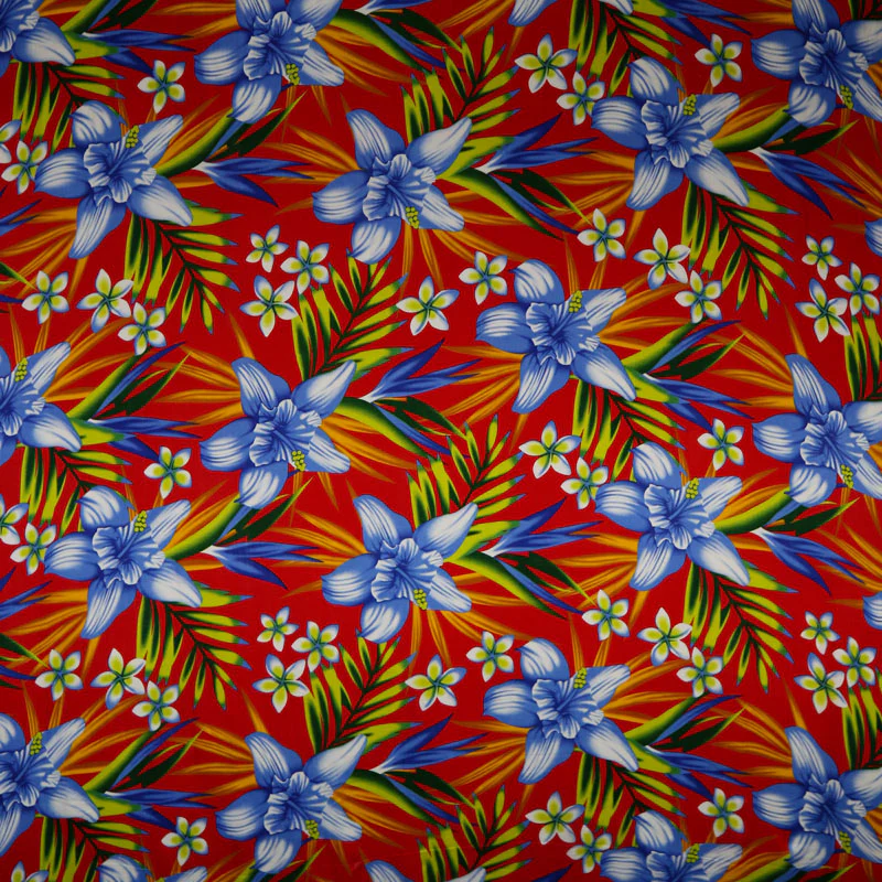 Hippeastrum Plumeria Birds of Paradise Palm leaves Fabric | Rayon - Image 3