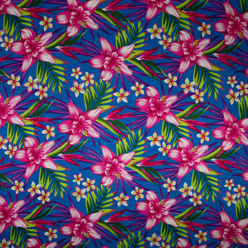 Hippeastrum Plumeria Birds of Paradise Palm leaves Fabric | Rayon - Image 4