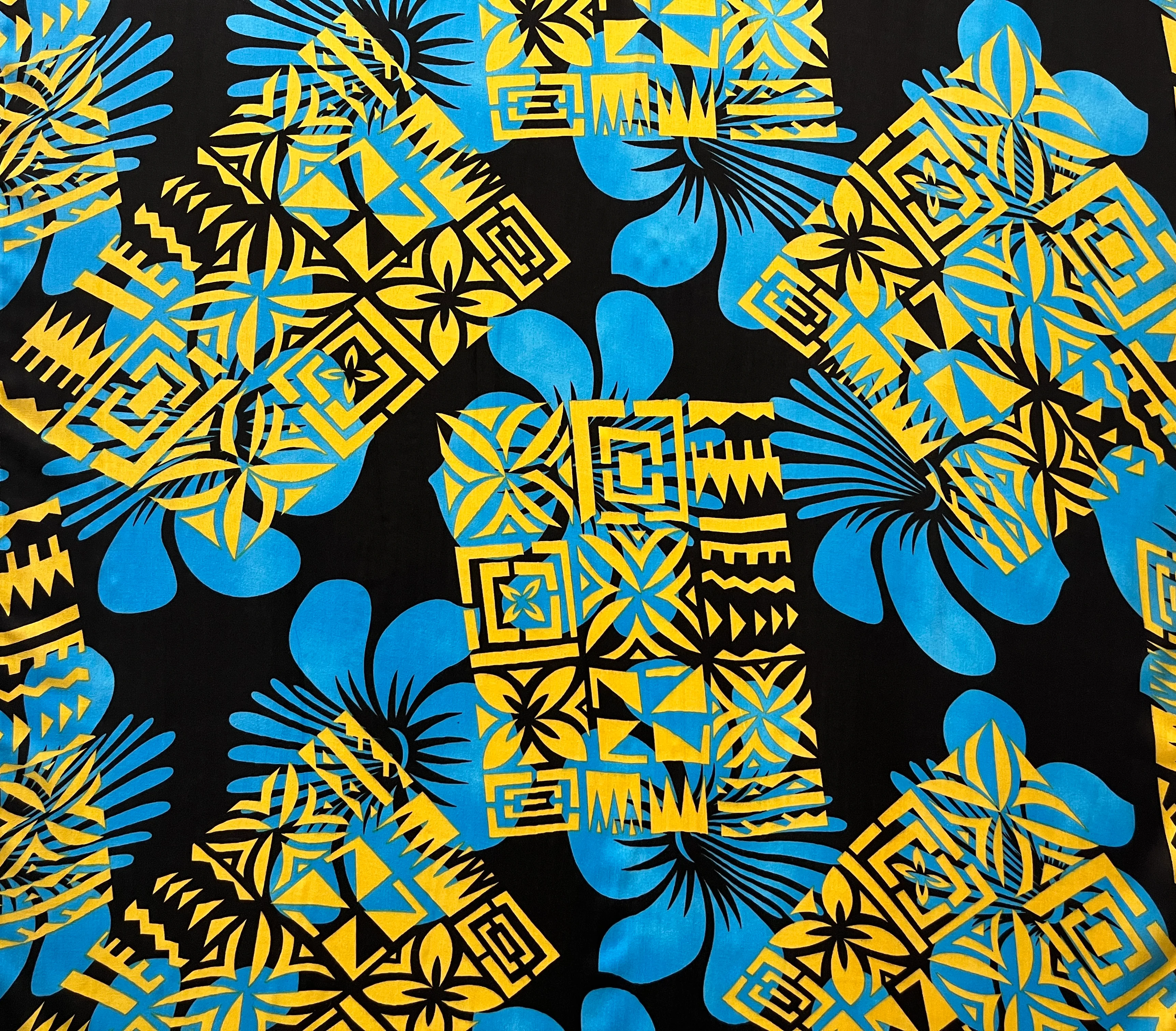 Hibiscus Geometric Floral Design Rayon Fabric | Islands Fabric - Image 4